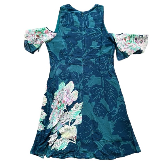 Anthropologie Maeve Ella Blue Floral Cold Shoulder Knee Length Dress size 14 - Picture 4 of 12